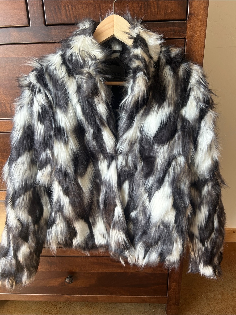 Cavalini Black and White Faux Fur Teddy Jacket